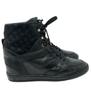 Louis Vuitton Cliff Women's Sneakers High Top Leather Suede Monogram Black Sz 39